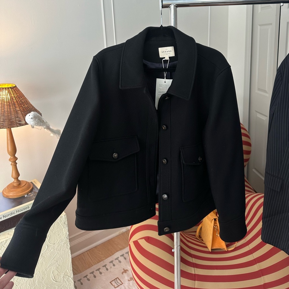 brand new sézane terry jacket black wool